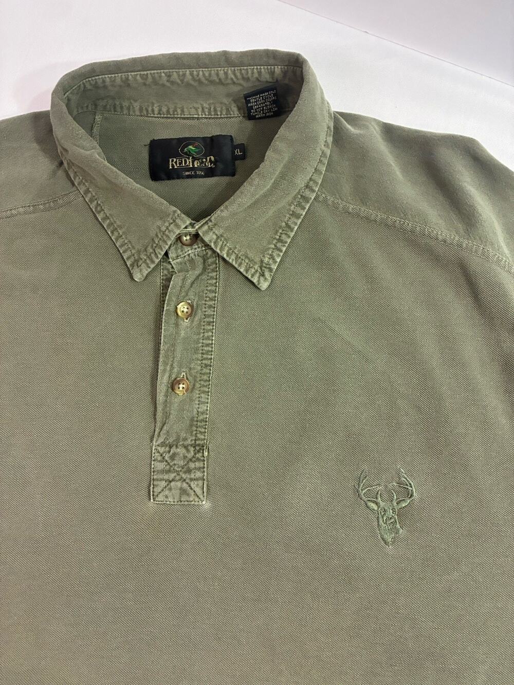 Vintage RedHead XL Cotton Polo Shirt Olive Green Buck Logo Outdoor Hunting Polo